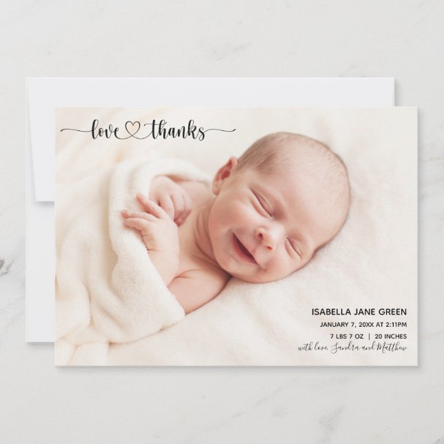 Amour et Merci Carte photo Faire-part de naissance (Devant)