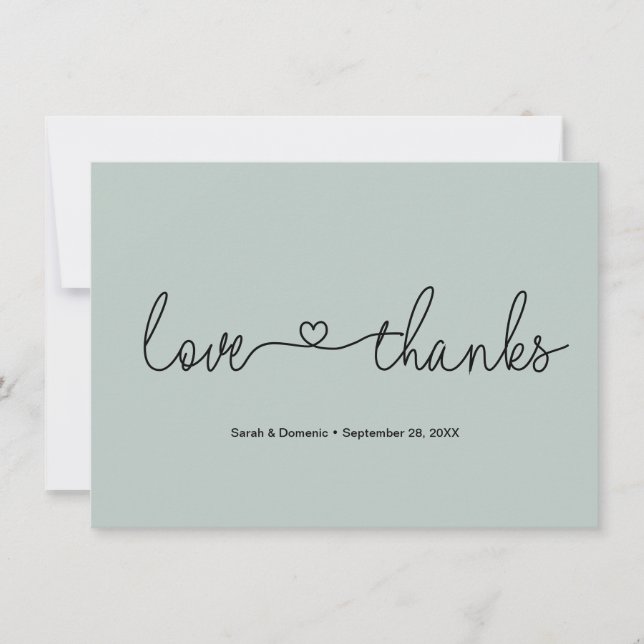 Amour et Merci Coeur Mariage Photo Sage vert (Devant)