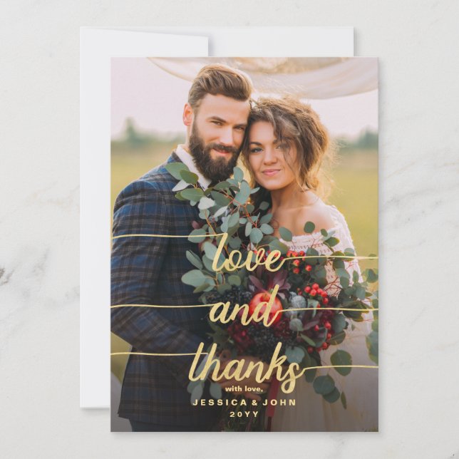 Amour et merci Faux Gold Foil 2 Mariage photo (Devant)