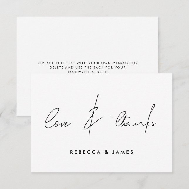 Amour et Merci Minimal Black White Calligraphie (Devant / Derrière)