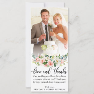 Amour et Merci Pink Floral Mariage Carte photo