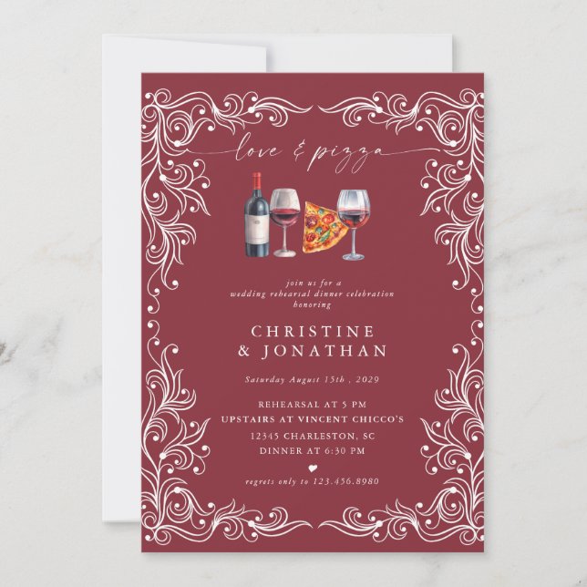 Amour et pizza | Invitations pour le dîner de répé (Devant)
