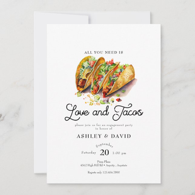Amour et Tacos | Invitations des parties d'engagem (Devant)