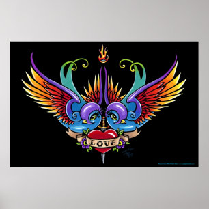 "Amour éternel" Arc-en-ciel Swallow Heart Poster d