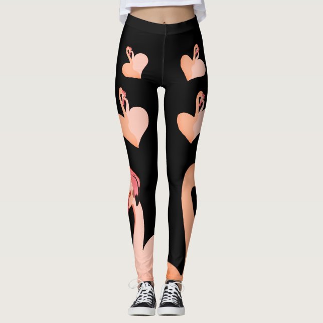 Amour Flamant rose, Leggings Personnalisés Noirs,  (Devant)