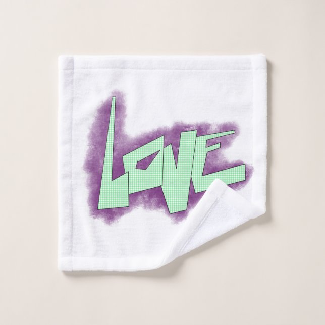 amour graffiti menthe violet vert typographie poin (Gant de toilette)
