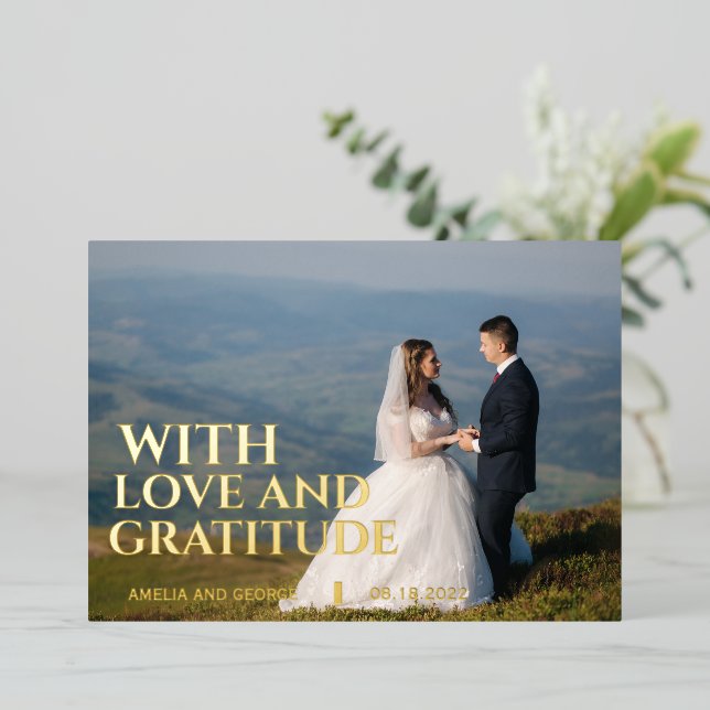 Amour & gratitude feuille d'or carte de remercieme (Debout devant)
