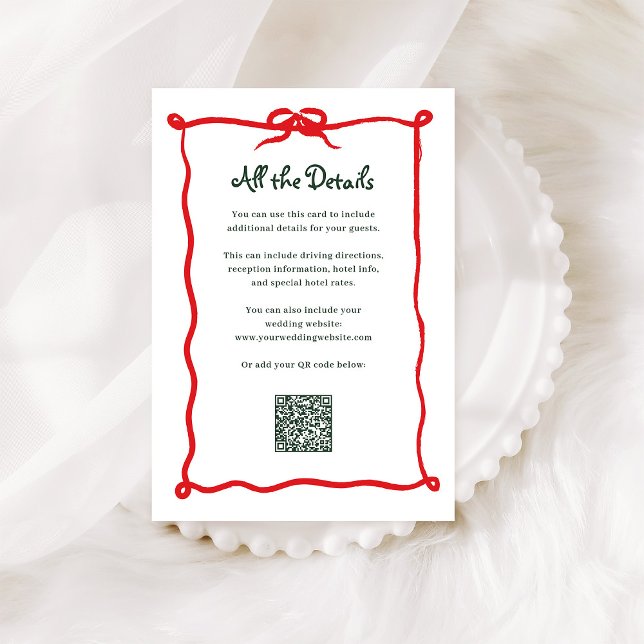 Amour Holiday Bow | Wedding Guest Details QR Code Enclosure Card (Creator Uploaded)
