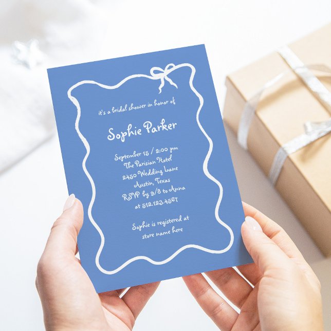 Amour | Illustrated French Bow Blue Bridal Shower Invitation (Creator Uploaded)