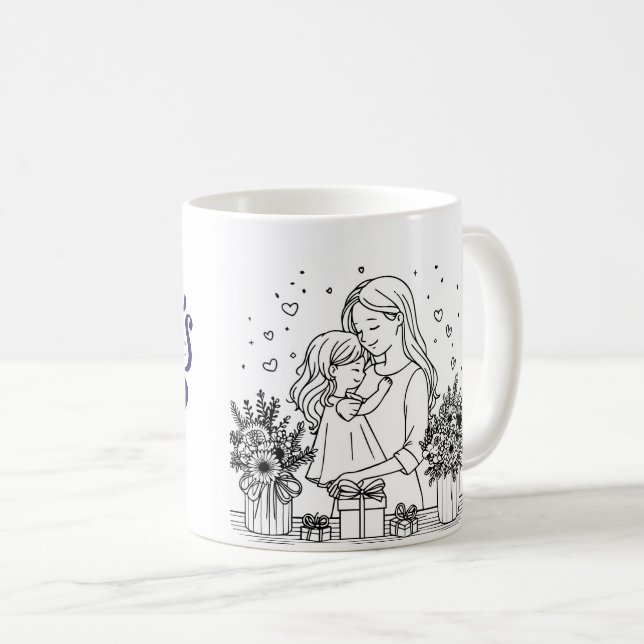 🖤 Amour intemporel - Fête des Mères Ligne Art Mug (Devant droit)