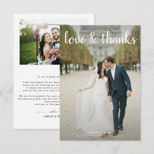 AMOUR & MERCI | 2 Mariage noir et blanc photo (Devant / Derrière)