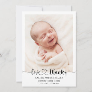 Amour Merci bébé Faire-part de naissance Carte pho
