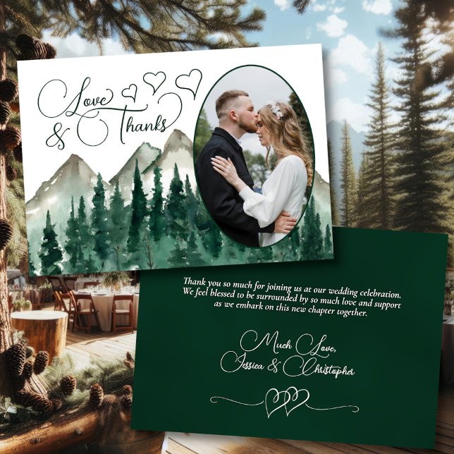 Amour & Merci Montagnes & Pins Mariage photo ovale (Front/Back)