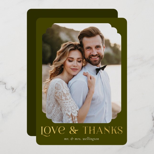 Amour Merci Olive Foil Mariage Carte de remercieme (Recto/Verso)