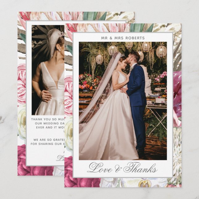 Amour & Merci Watercolor Boho Floral Mariage (Devant / Derrière)