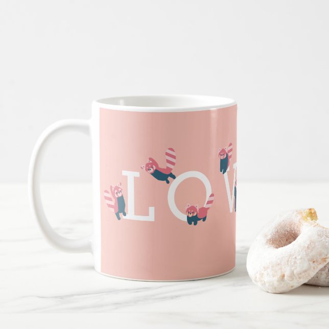 AMOUR mignon Rouge Panda Coral rose Photo Mug (Avec donut)