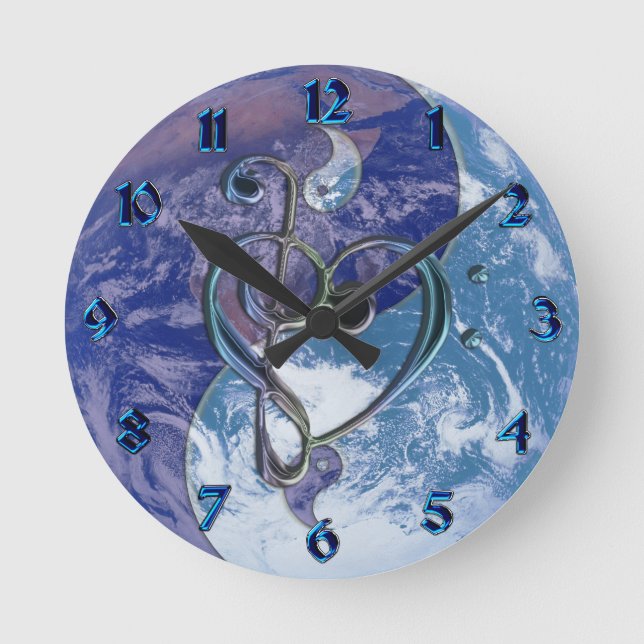 Amour Musique Clef Heart Yin-Yang Earth Horloge (Recto)