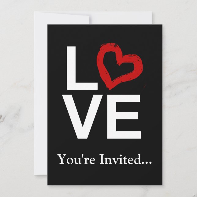 Amour, noir et blanc avec invitation au coeur roug (Devant)
