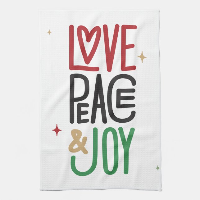Amour, Paix et Joy Serviette de cuisine (Vertical)