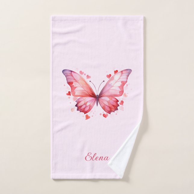 Amour papillon | Feminine | Nom personnalisé (Serviette à main)