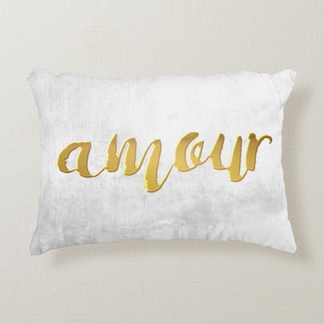 Amour -Print Letter Gold Foil Typography Brush Accent Pillow (Front)