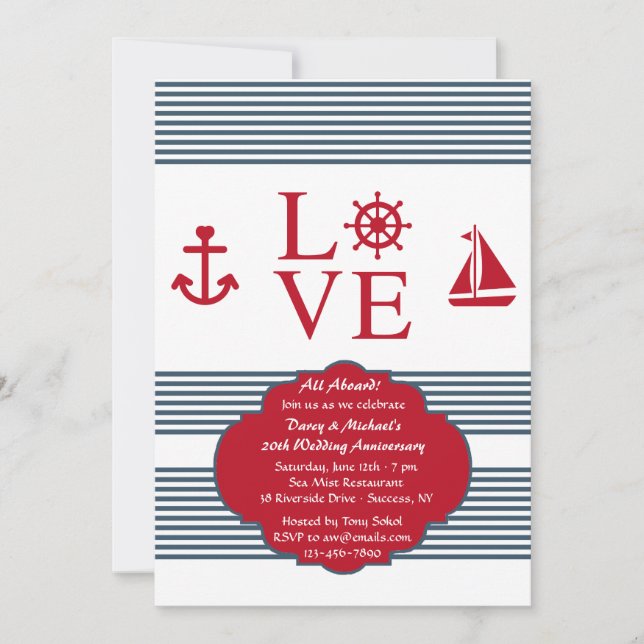 Amour Voilier Anniversaire Fête Invitation (Devant)