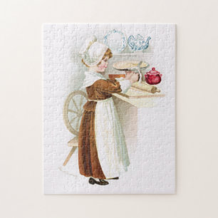 Amoureux colonial faisant un puzzle de tarte