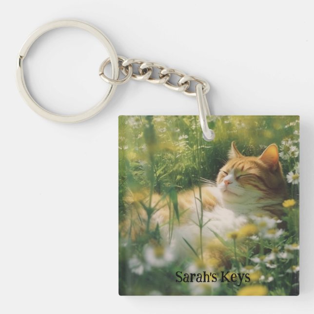 Amoureux de les chats porte - clé personnalisé (Devant)