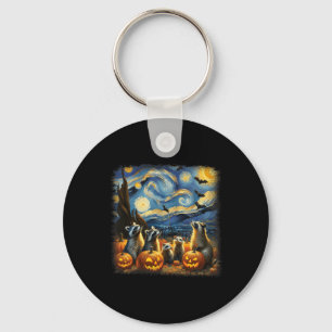 & Possum Halloween Fall Van Gogh Starry Night Keychain