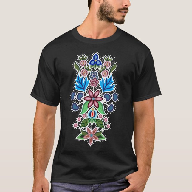 &amp rose ; T-shirt bleu Ojibwe Floral Classique (Devant)