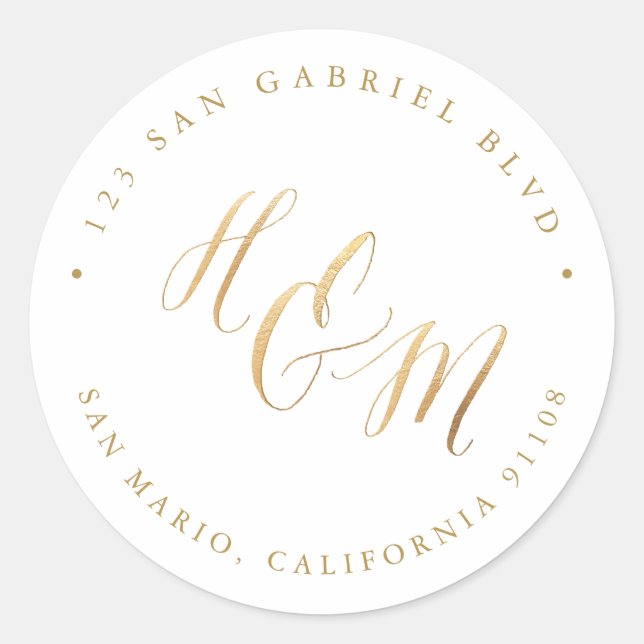 Ampersand A-Z Monogram Calligraphy Faux Gold Classic Round Sticker (Front)