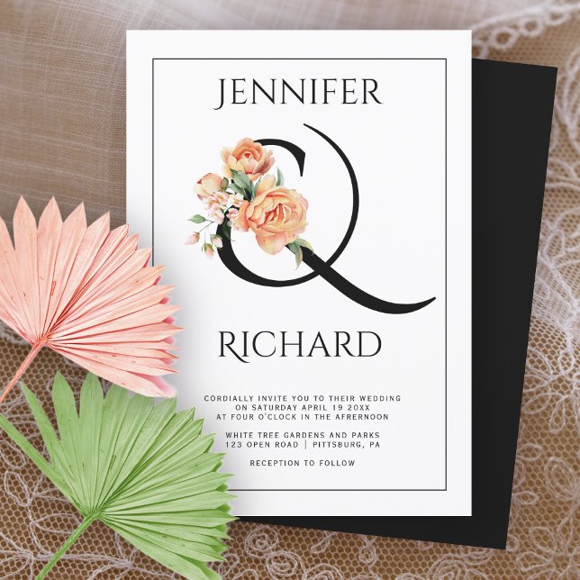 Ampersand and peach peonies floral wedding invitation (Creator Uploaded)