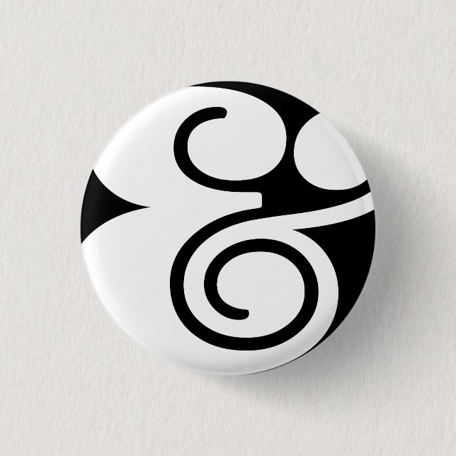 Ampersand "&" Designer Abstract | BL White | 1 Inch Round Button (Front)