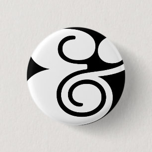 Ampersand "&" Designer Abstract   BL White   1 Inch Round Button