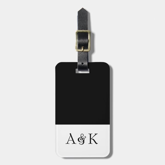 Ampersand Elegance: Black Honeymoon Luggage Tag (Front Vertical)