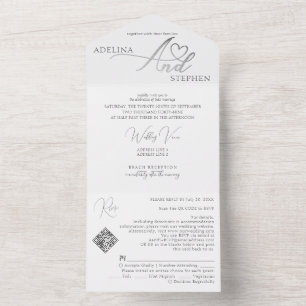 Ampersand Elegant Script QR Code Budget Wedding All In One Invitation