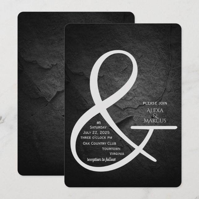 Ampersand Faire-part de mariage sur ardoise noire (Devant / Derrière)