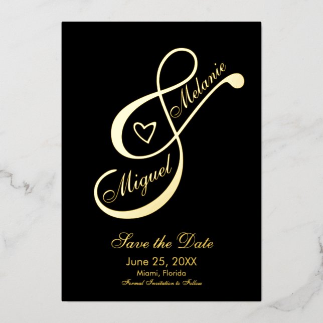 Ampersand Heart Black Save the Date Pressed (Front)