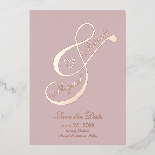 Ampersand Heart Rose Blush Save the Date Pressed  (Front)