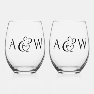 Ampersand Monogram Initials Modern Chic Wedding Stemless Wine Glass