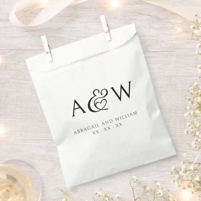 Ampersand Monogram Modern Black and White Wedding  Favour Bag (Clipped)