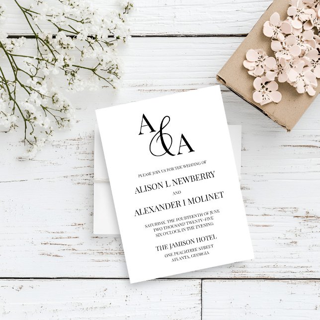Ampersand noir et blanc Faire-part de mariage mode (Créateur téléchargé)