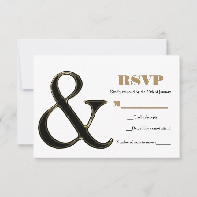 Ampersand Noir & Or Moderne Mariage Chic RSVP (Devant)