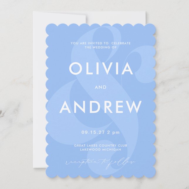 Ampersand Periwinkle Faire-part de mariage bleu (Devant)