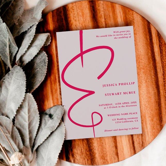 Ampersand photo magenta script Qr code wedding Invitation (Creator Uploaded)