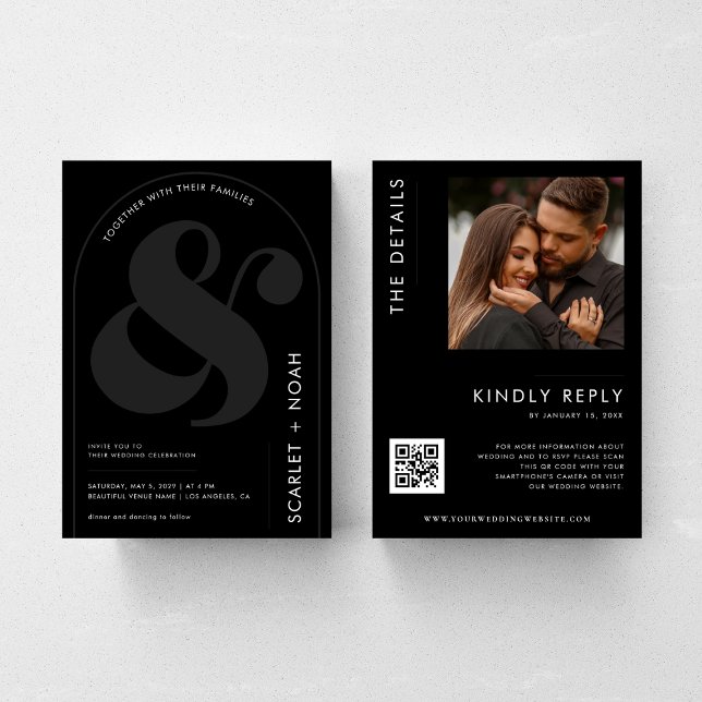 Ampersand & Photo QR Code All in One Black Wedding Invitation (Creator Uploaded)