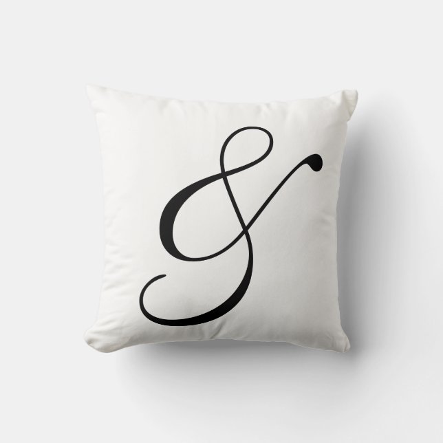 Ampersand Scroll Text In Black And White Throw Pillow (Front)