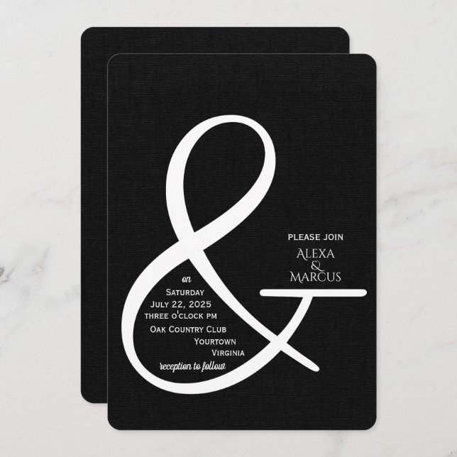 Ampersand Wedding Invitation on black texture (Front/Back)