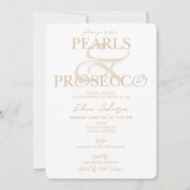 Ampersand White Pearls & Prosecco Bridal Shower Invitation (Front)