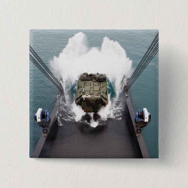 Amphibious assault vehicles disembark from USNS 2 Inch Square Button (Front)
